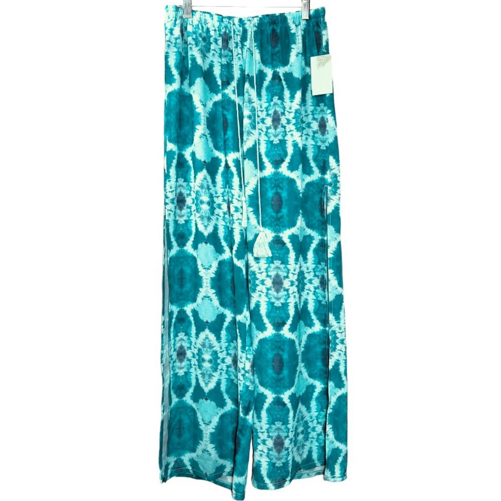Apana sunburst tie dye turquoise split leg beach pool coverup pants medium NWT